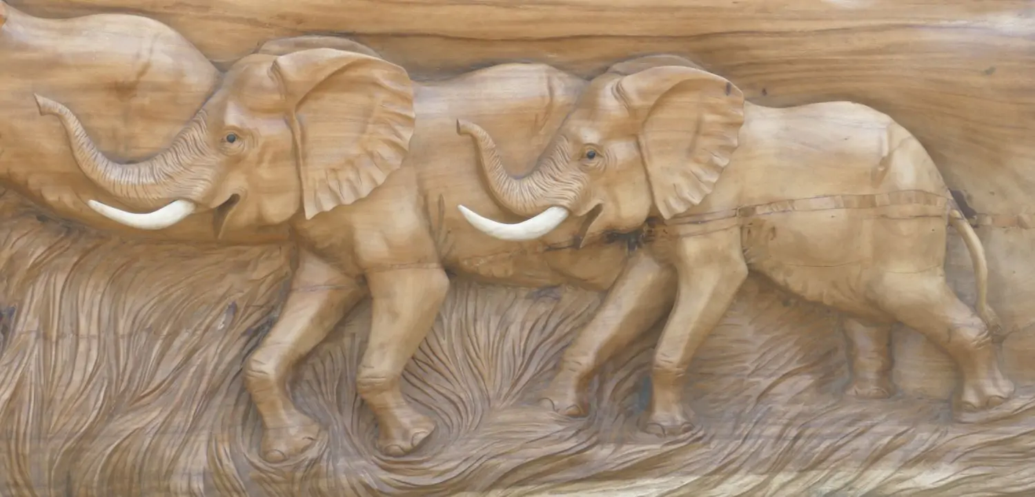  Product image 2 of the product “Wooden elephant relief. Approx. 271 cm Length, 96 cm Height ”